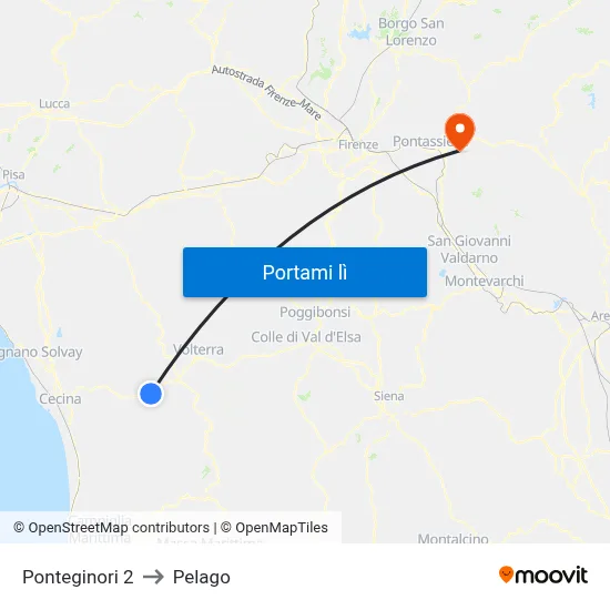 Ponteginori 2 to Pelago map