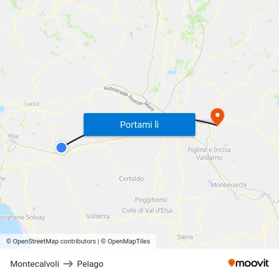Montecalvoli to Pelago map