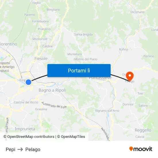 Pepi to Pelago map