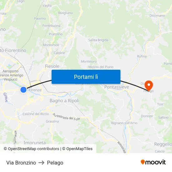 Via Bronzino to Pelago map