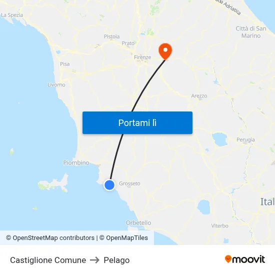 Castiglione Comune to Pelago map