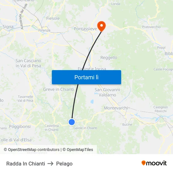 Radda In Chianti to Pelago map