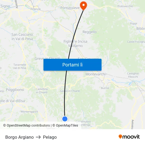Borgo Argiano to Pelago map