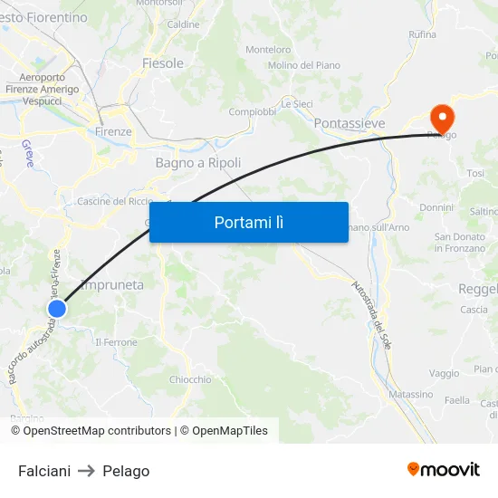 Falciani to Pelago map