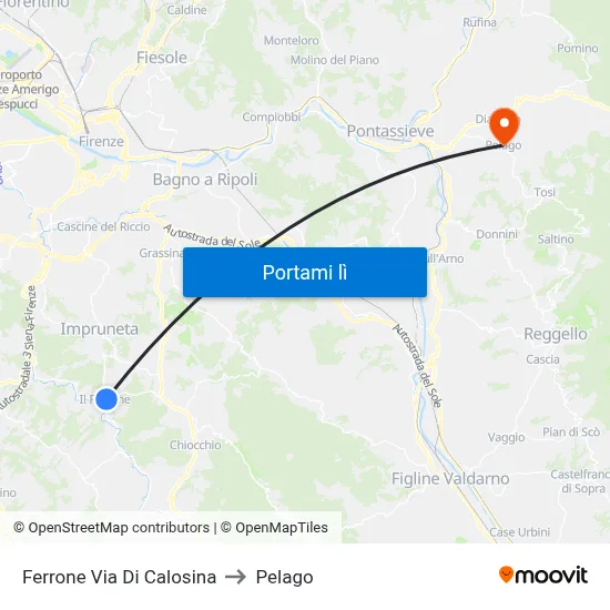 Ferrone Via Di Calosina to Pelago map