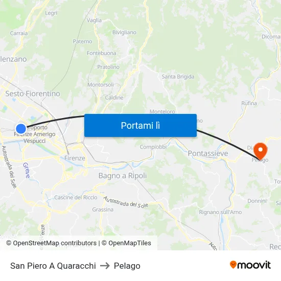 San Piero A Quaracchi to Pelago map
