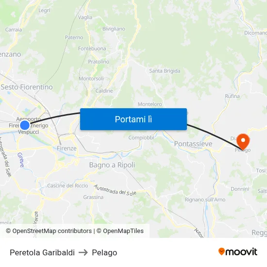 Peretola Garibaldi to Pelago map