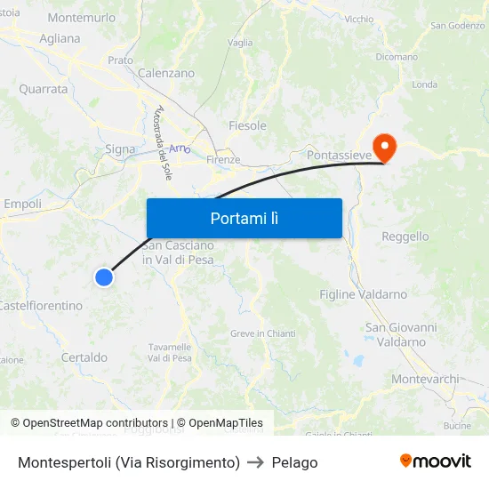 Montespertoli (Via Risorgimento) to Pelago map
