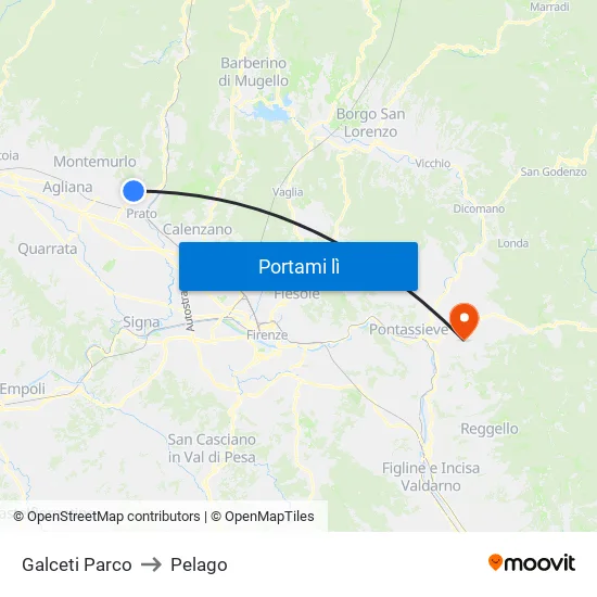 Galceti Parco to Pelago map
