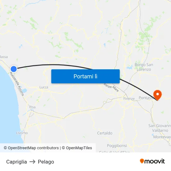 Capriglia to Pelago map