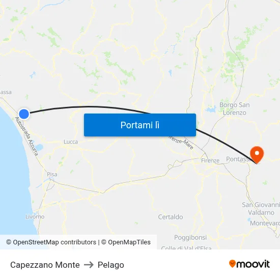 Capezzano Monte to Pelago map