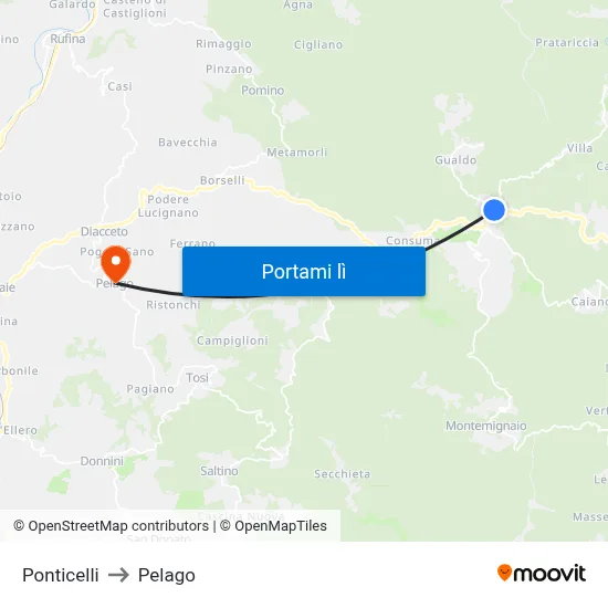Ponticelli to Pelago map