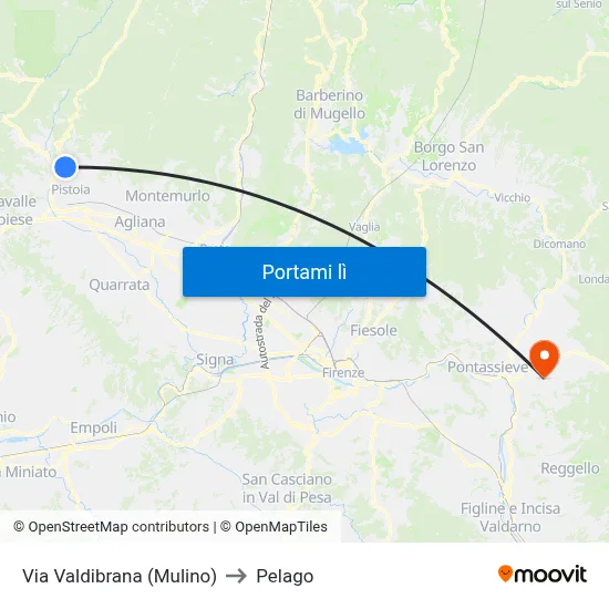 Via Valdibrana (Mulino) to Pelago map