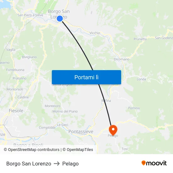 Borgo San Lorenzo to Pelago map