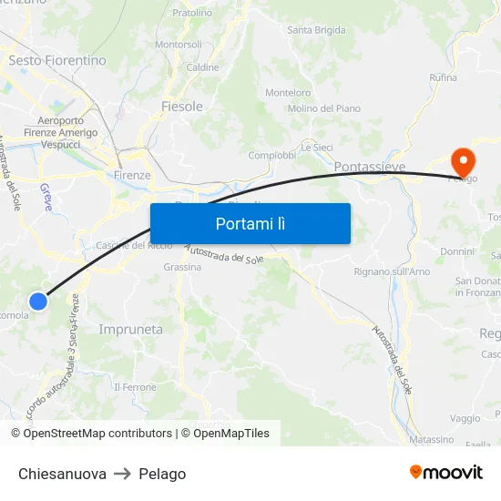 Chiesanuova to Pelago map