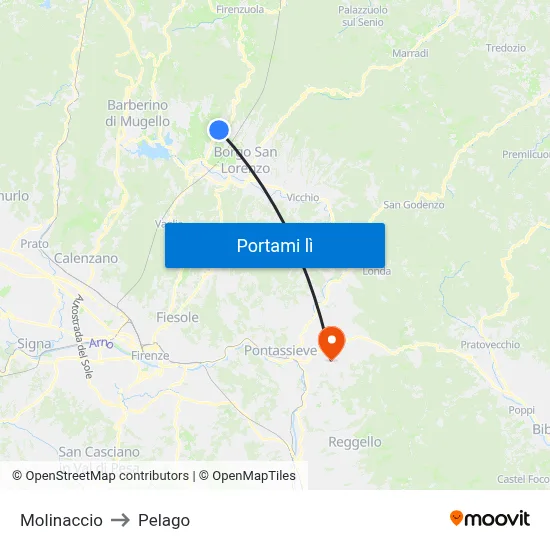 Molinaccio to Pelago map