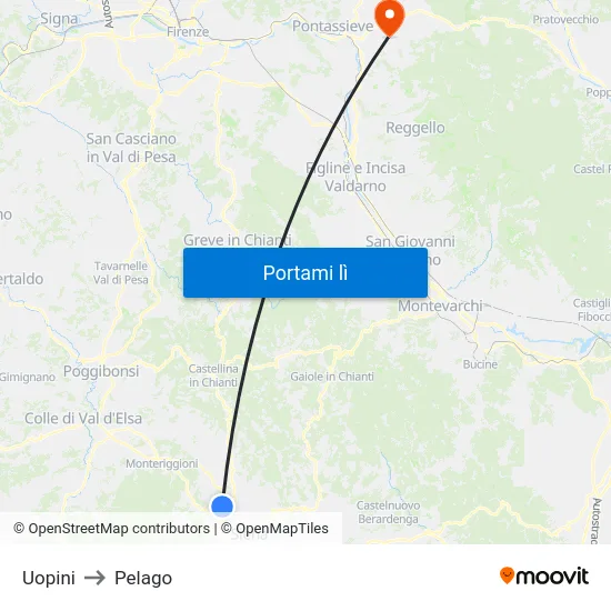 Uopini to Pelago map