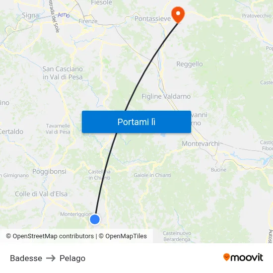 Badesse to Pelago map