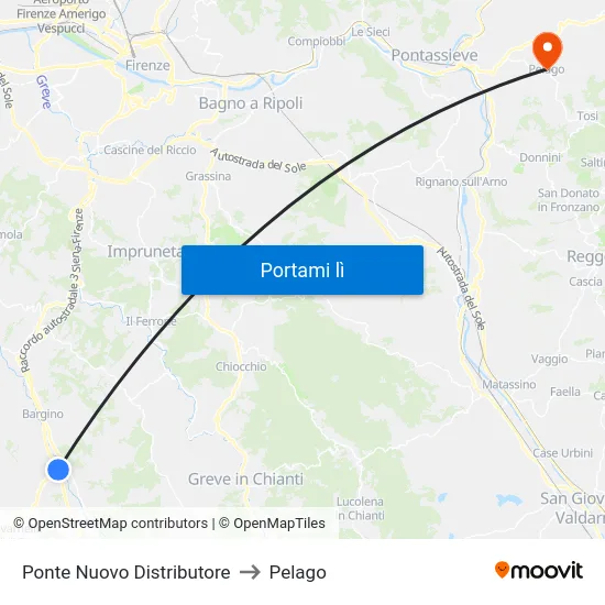 Ponte Nuovo Distributore to Pelago map