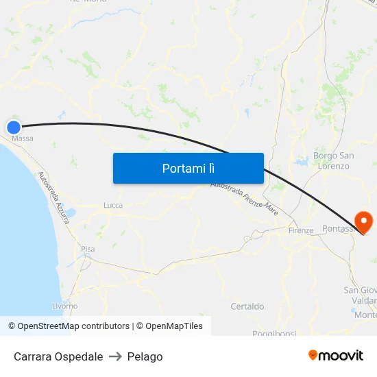 Carrara Ospedale to Pelago map