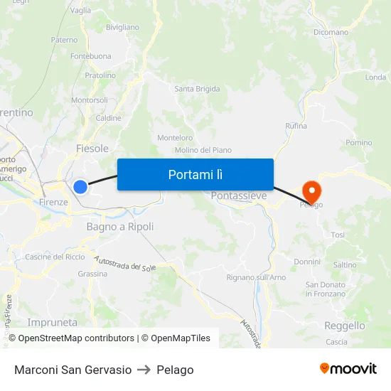 Marconi San Gervasio to Pelago map