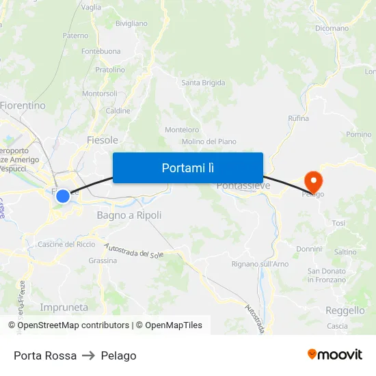 Porta Rossa to Pelago map