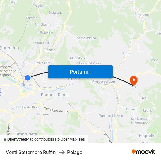Venti Settembre Ruffini to Pelago map