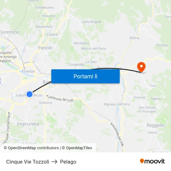 Cinque Vie Tozzoli to Pelago map