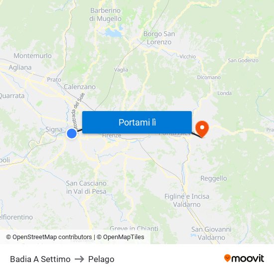 Badia A Settimo to Pelago map