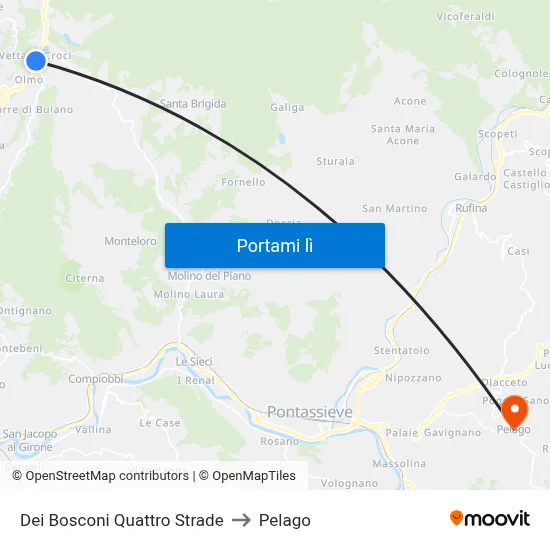 Dei Bosconi Quattro Strade to Pelago map