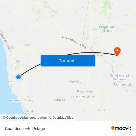 Guasticce to Pelago map