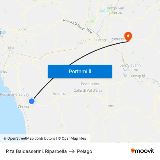 P.za Baldasserini, Riparbella to Pelago map