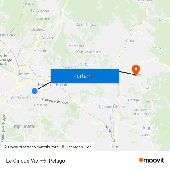 Le Cinque Vie to Pelago map