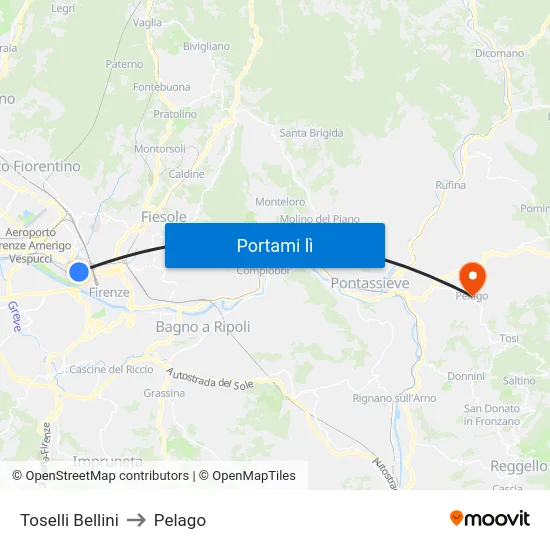 Toselli Bellini to Pelago map