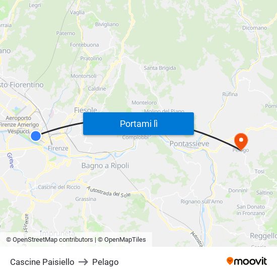 Cascine Paisiello to Pelago map