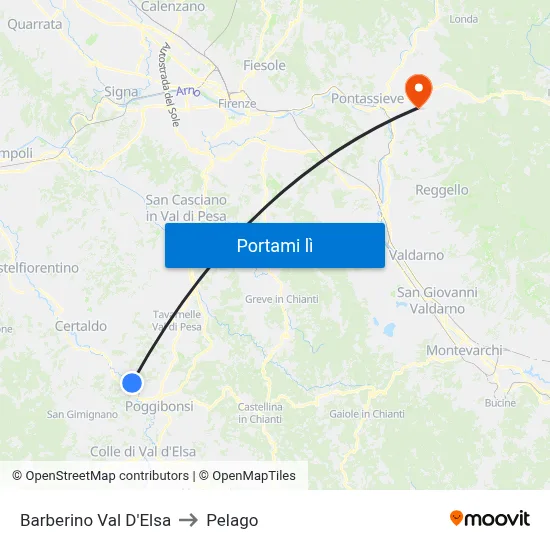 Barberino Val D'Elsa to Pelago map