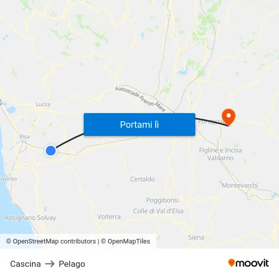 Cascina to Pelago map