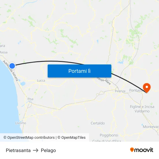Pietrasanta to Pelago map