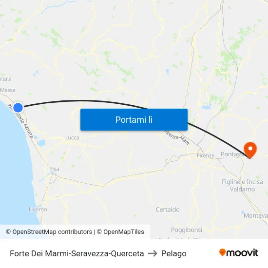 Forte Dei Marmi-Seravezza-Querceta to Pelago map