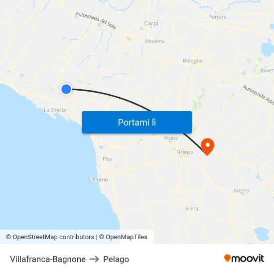 Villafranca-Bagnone to Pelago map