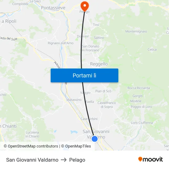 San Giovanni Valdarno to Pelago map