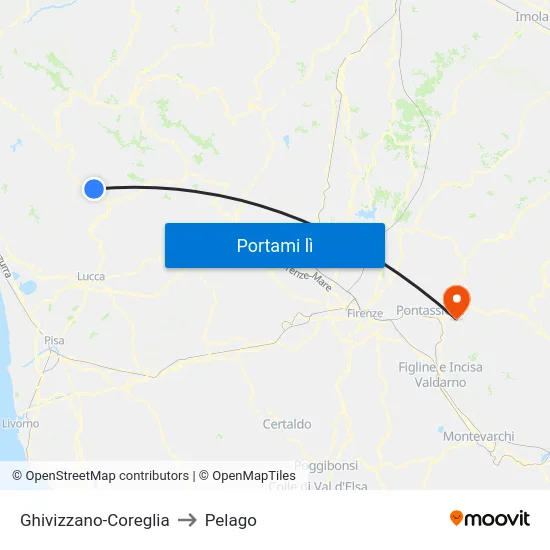 Ghivizzano-Coreglia to Pelago map