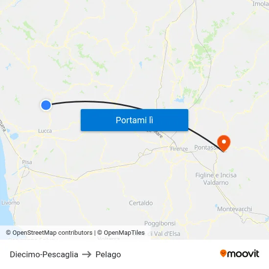 Diecimo-Pescaglia to Pelago map