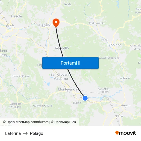 Laterina to Pelago map