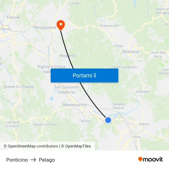 Ponticino to Pelago map