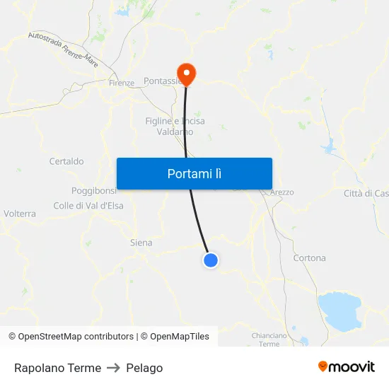 Rapolano Terme to Pelago map