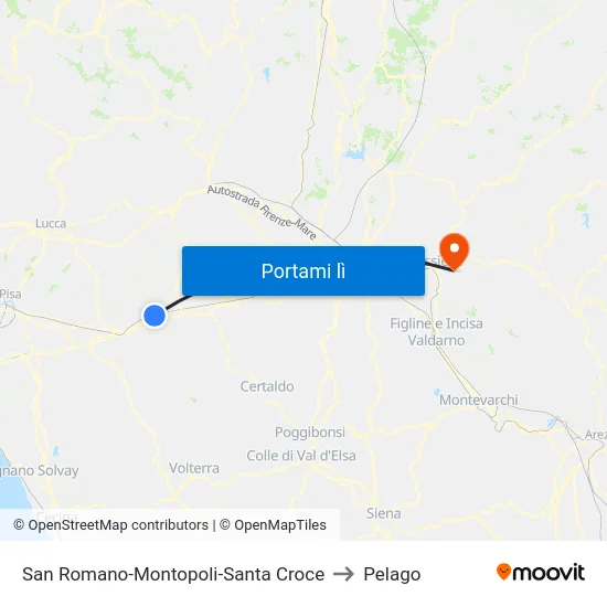 San Romano-Montopoli-Santa Croce to Pelago map
