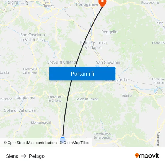 Siena to Pelago map
