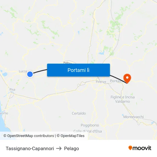 Tassignano-Capannori to Pelago map