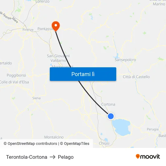 Terontola-Cortona to Pelago map